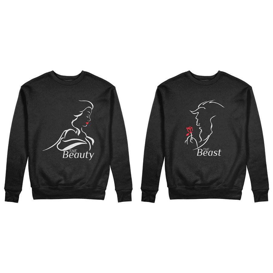 Coppia di felpe personalizzabili con nomi the beast and the beauty