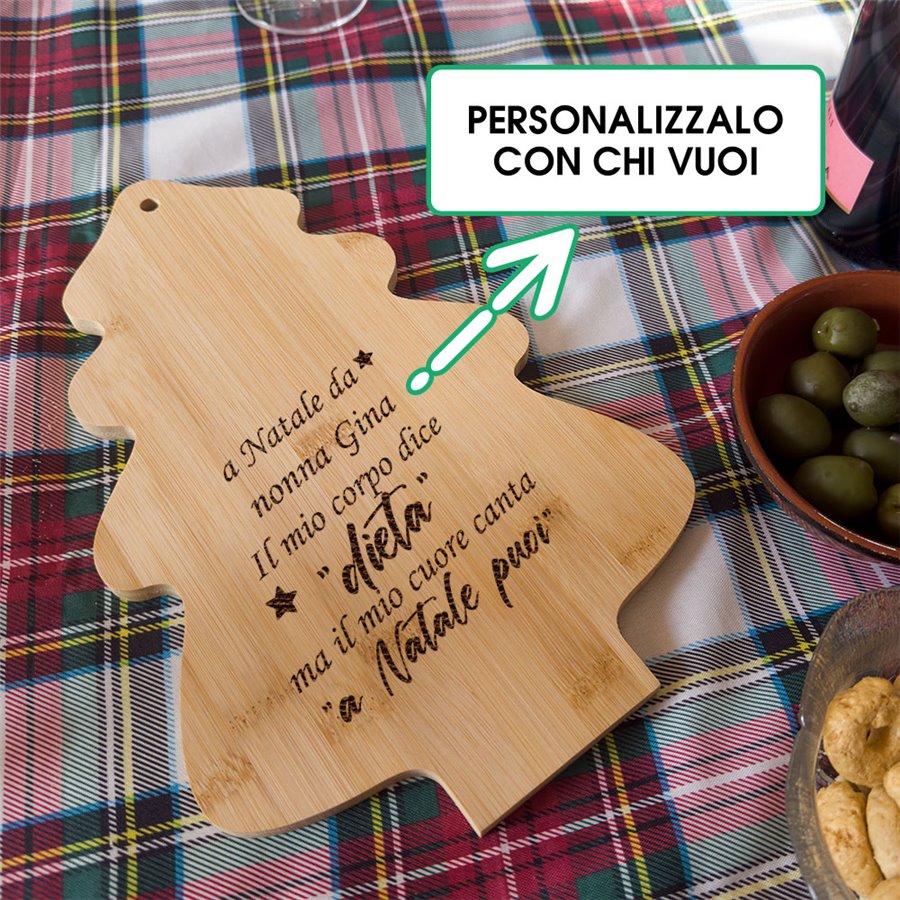 Tagliere a forma di albero di Natale in legno personalizzato "a Natale puoi"