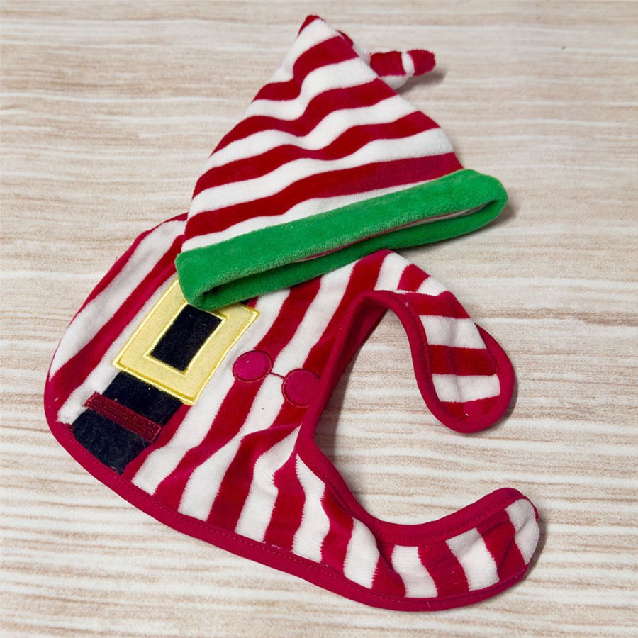 Set cappello e bavaglino neonato in ciniglia elfo di babbo natale personalizzato con nome