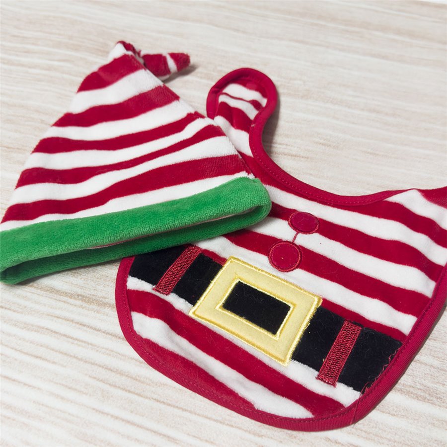 Set cappello e bavaglino neonato in ciniglia elfo di babbo natale personalizzato con nome