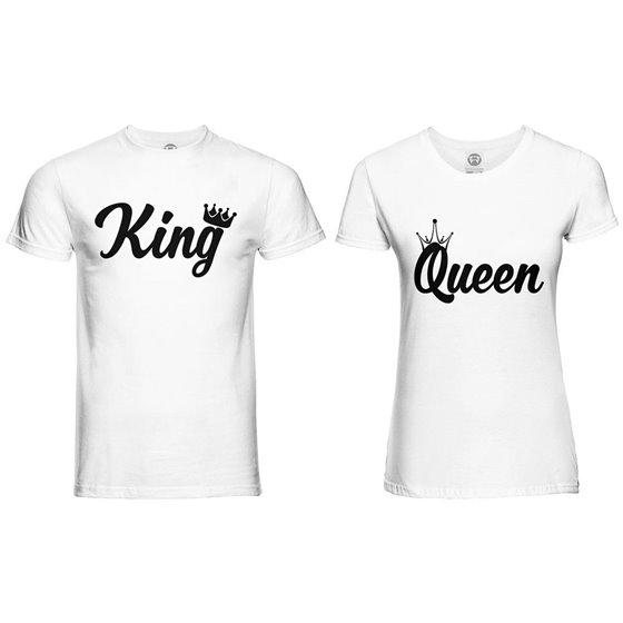 Coppia di maglie personalizzabili con nomi king e queen con corona