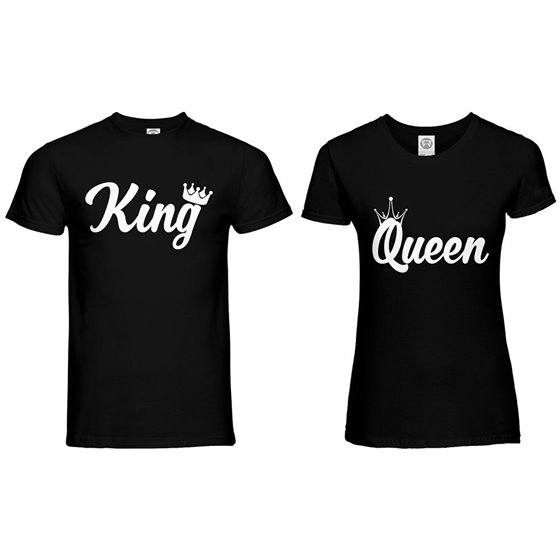Coppia di maglie personalizzabili con nomi king e queen con corona 2