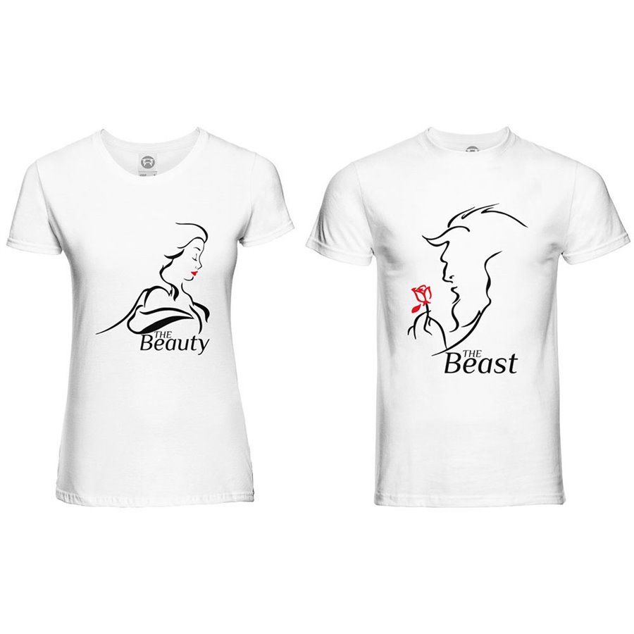 Coppia di maglie personalizzabili con nomi the beast and the beauty