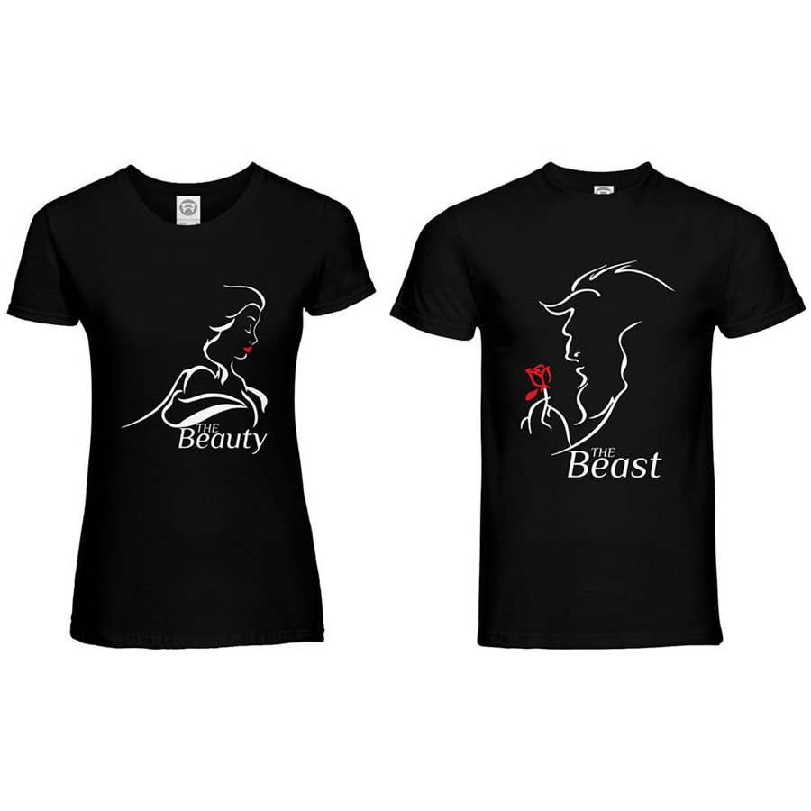 Coppia di maglie personalizzabili con nomi the beast and the beauty