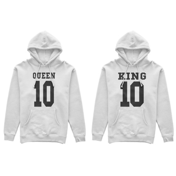 Coppia di felpe personalizzate con nomi e numeri king e queen