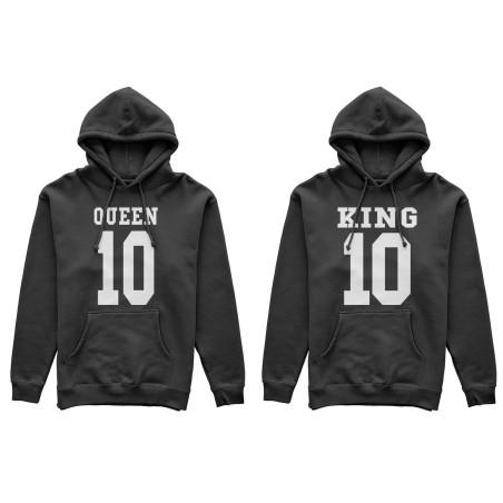 Coppia di felpe personalizzate con nomi e numeri king e queen