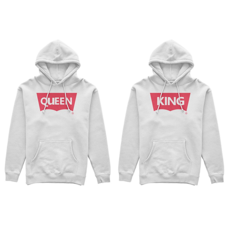 Coppia di felpe personalizzabili con nomi king e queen loveis