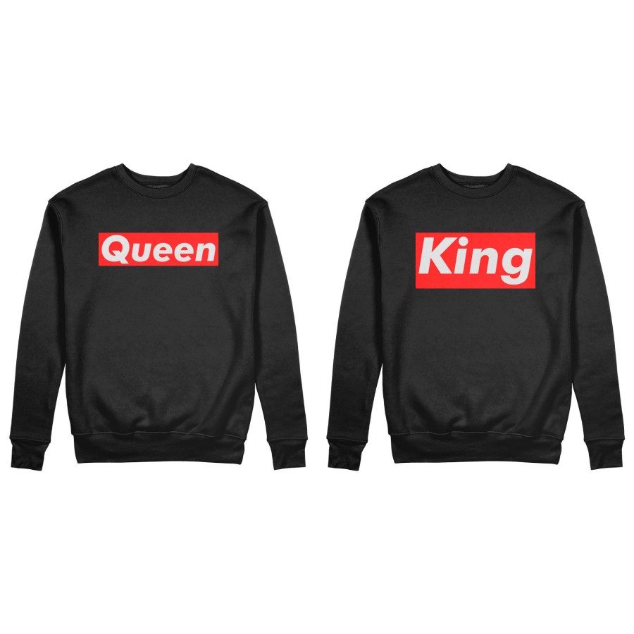 Coppia di felpe personalizzabili con nome king e queen supreme love