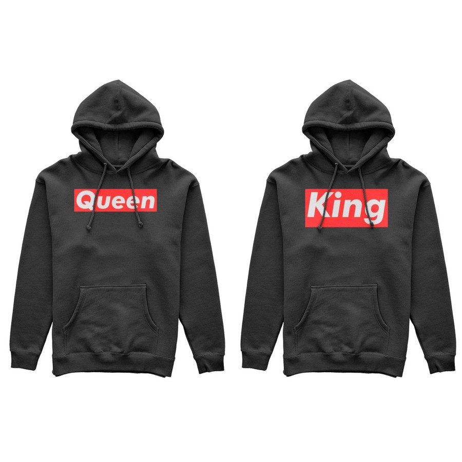 Coppia di felpe personalizzabili con nome king e queen supreme love