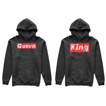 Coppia di felpe personalizzabili con nome king e queen supreme love