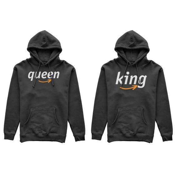 Coppia di felpe personalizzabili con nomi king e queen delivery