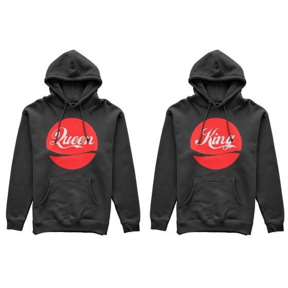 Coppia di felpe personalizzabili con nome king e queen cola