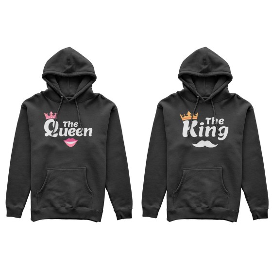 Coppia di felpe personalizzabili con nomi king e queen smile