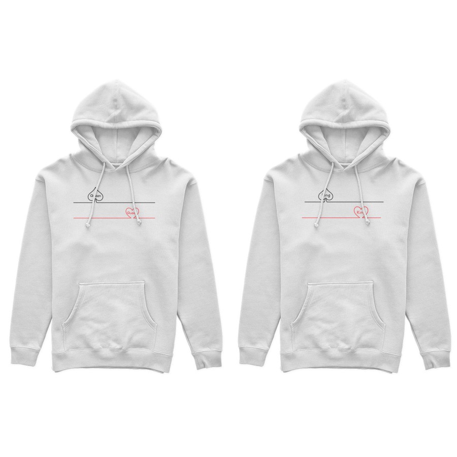 Coppia di felpe personalizzabili con nomi king e queen picche e cuori