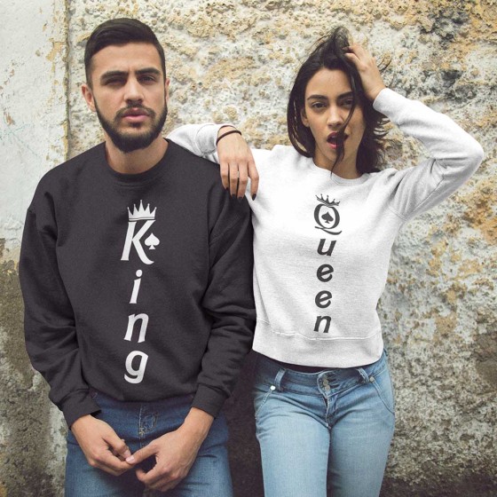 Coppia di felpe personalizzabili con nomi king e queen verticale