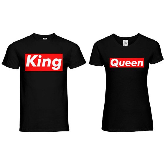 Coppia di maglie personalizzabili con nome king e queen supreme love