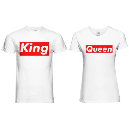 Coppia di maglie personalizzabili con nome king e queen supreme love