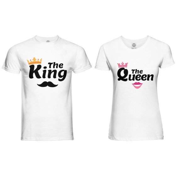 Coppia di maglie personalizzabili con nomi king e queen smile