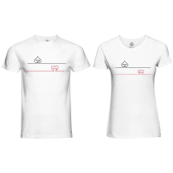 Coppia di maglie personalizzabili con nomi king e queen picche e cuori