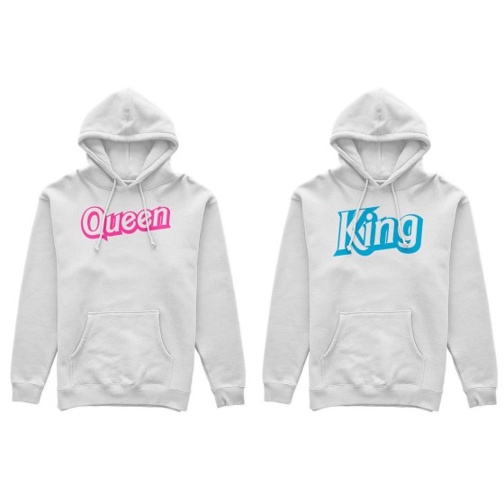 Coppia di felpe personalizzabili con nomi king ken e queen barbie