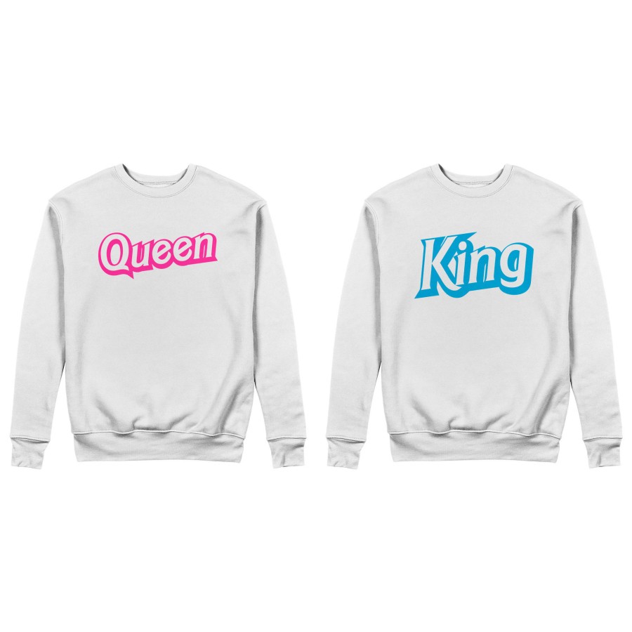 Coppia di felpe personalizzabili con nomi king ken e queen barbie