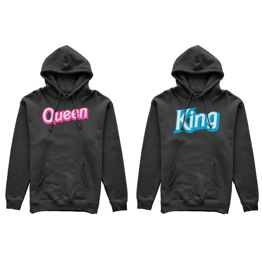 Coppia di felpe personalizzabili con nomi king ken e queen barbie