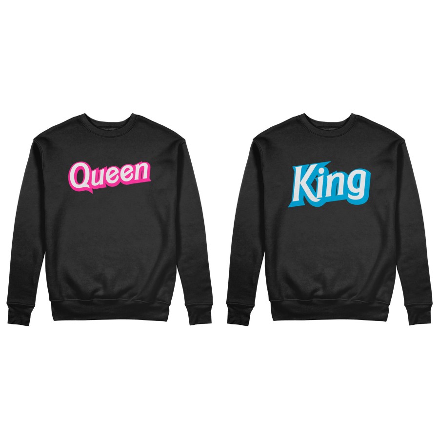 Coppia di felpe personalizzabili con nomi king ken e queen barbie