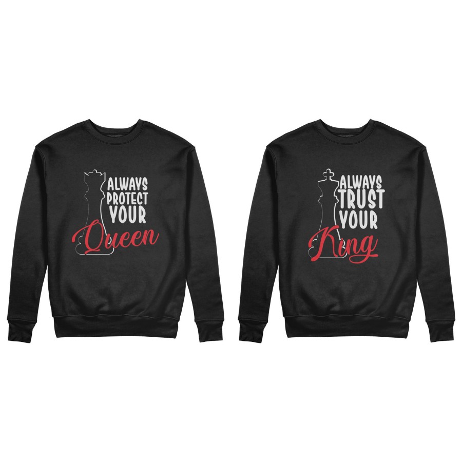 Coppia di felpe personalizzabili con nome always trust your king always protect your queen