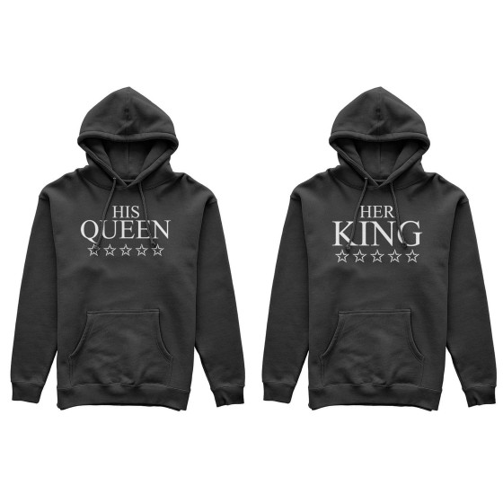 Coppia di felpe personalizzabili con nome her king his queen with star 2