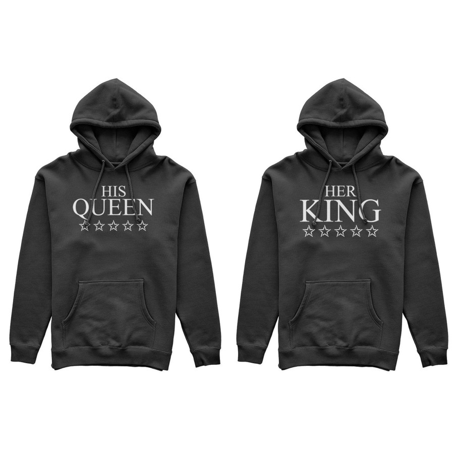 Coppia di felpe personalizzabili con nome her king his queen with star