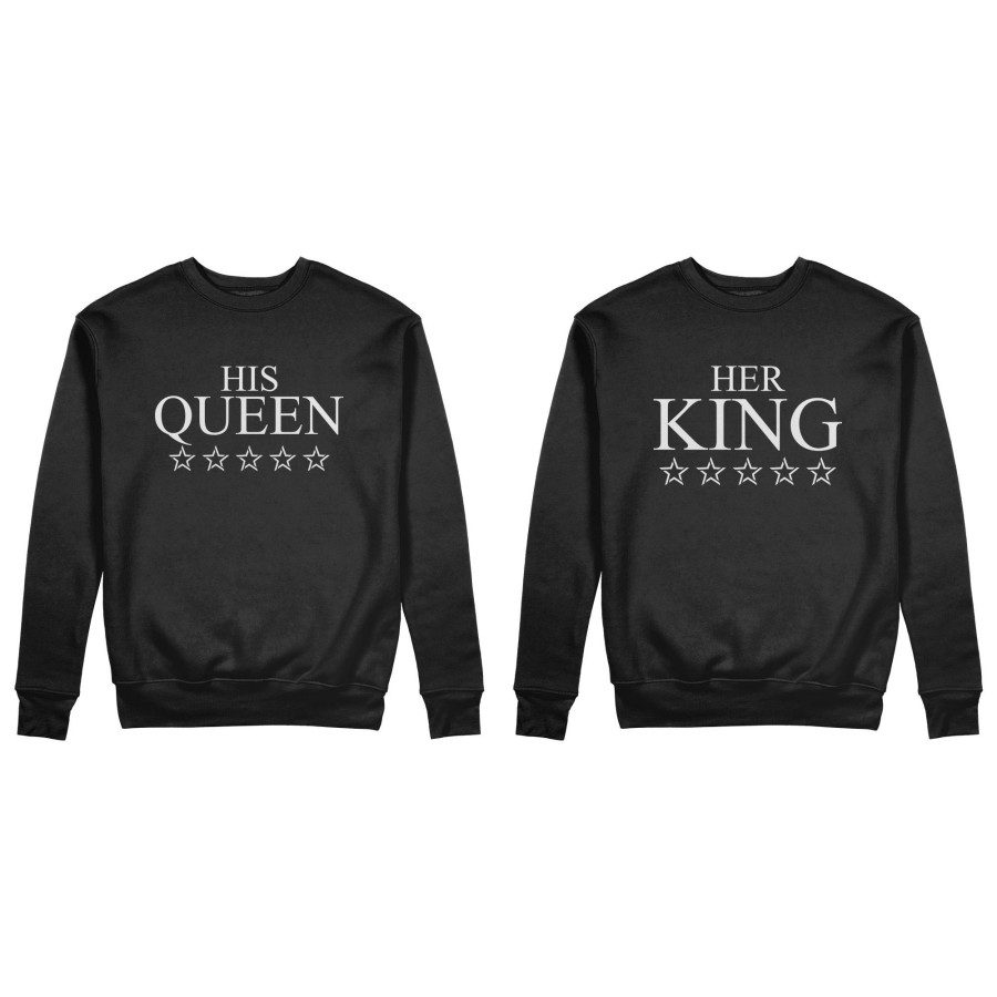 Coppia di felpe personalizzabili con nome her king his queen with star