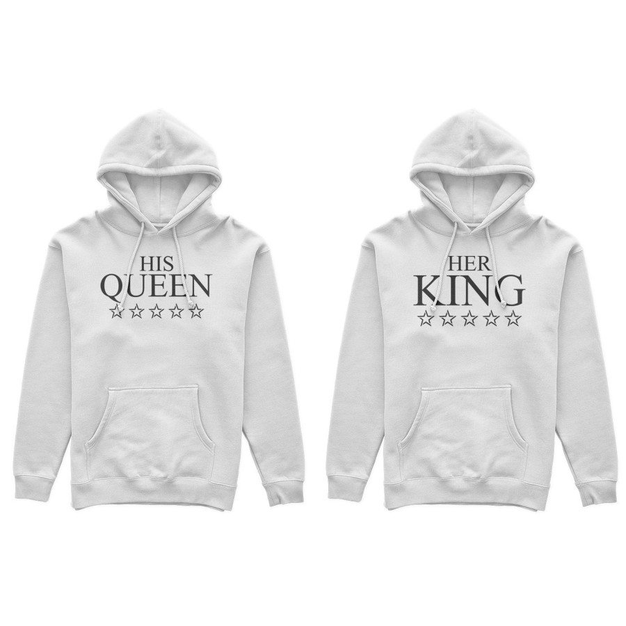 Coppia di felpe personalizzabili con nome her king his queen with star