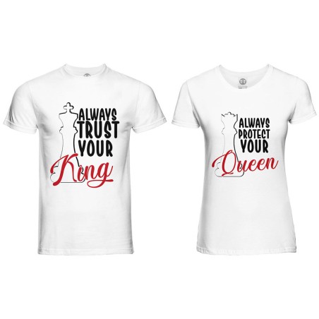Coppia di maglie personalizzabili always trust your king always protect your queen