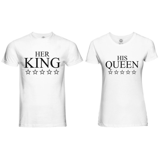 Coppia di maglie personalizzabili con nome her king his queen with star 2