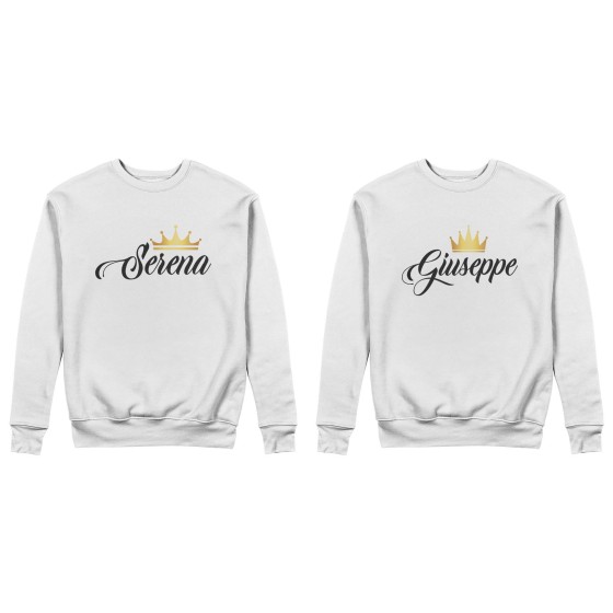 Coppia di felpe personalizzate con nomi k and q con corona