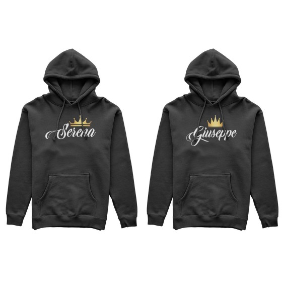 Coppia di felpe personalizzate con nomi k and q con corona 2
