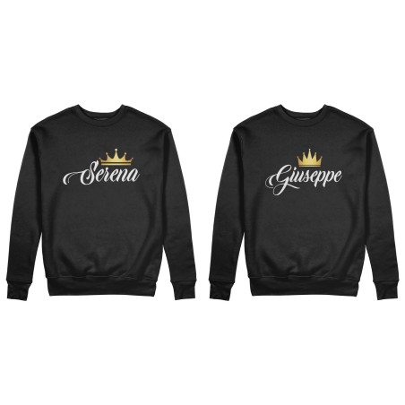 Coppia di felpe personalizzate con nomi k and q con corona