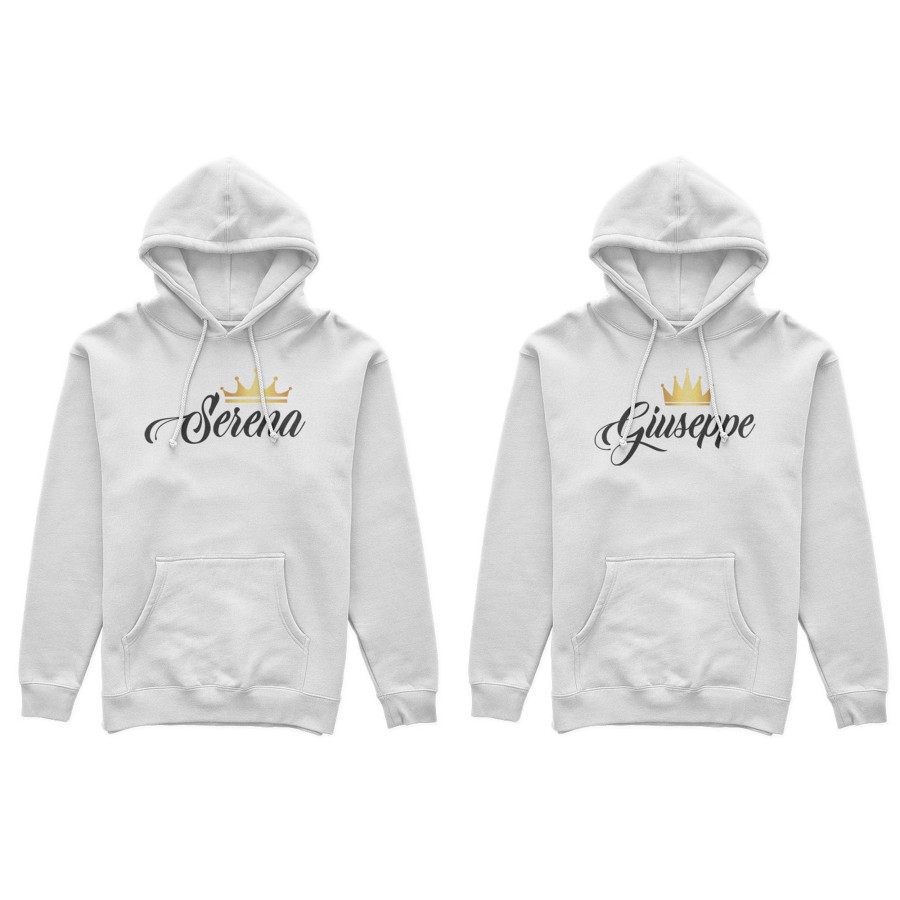 Coppia di felpe personalizzate con nomi k and q con corona