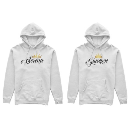 Coppia di felpe personalizzate con nomi k and q con corona