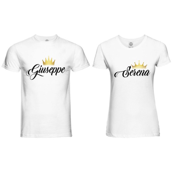 Coppia di maglie personalizzate con nomi k and q con corona