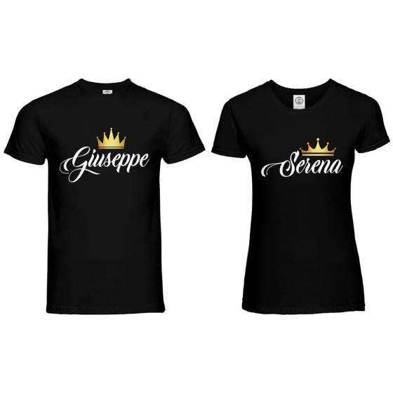 Coppia di maglie personalizzate con nomi k and q con corona 2