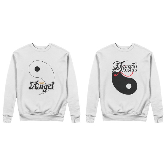 Coppia di felpe personalizzabili con nomi yin e yang angel e devil