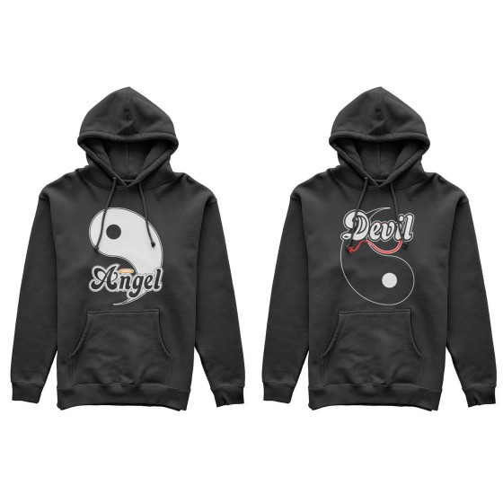 Coppia di felpe personalizzabili con nomi yin e yang angel e devil 2