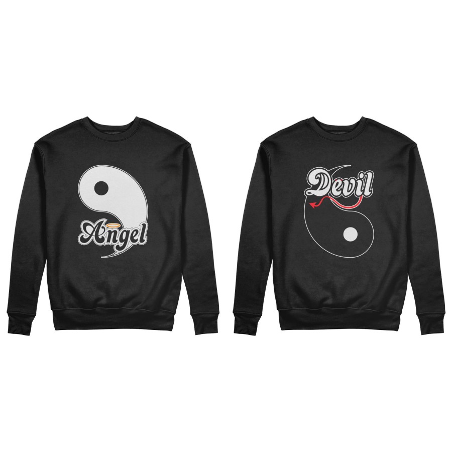 Coppia di felpe personalizzabili con nomi yin e yang angel e devil