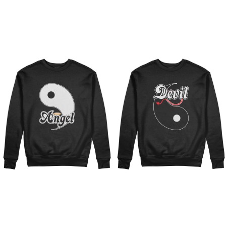 Coppia di felpe personalizzabili con nomi yin e yang angel e devil