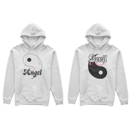 Coppia di felpe personalizzabili con nomi yin e yang angel e devil