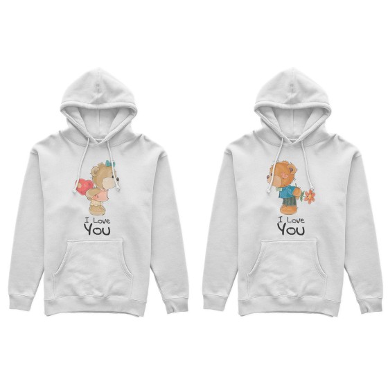 Coppia di felpe personalizzabili con nomi i love you con orsetti