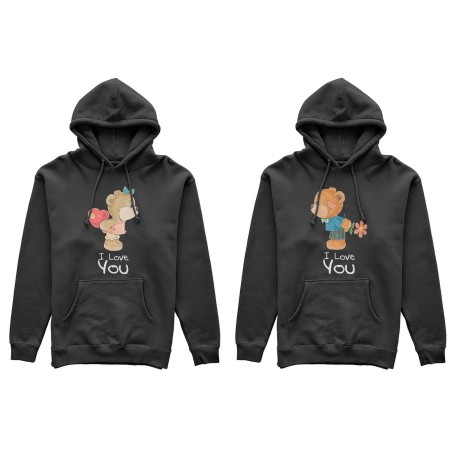 Coppia di felpe personalizzabili con nomi i love you con orsetti