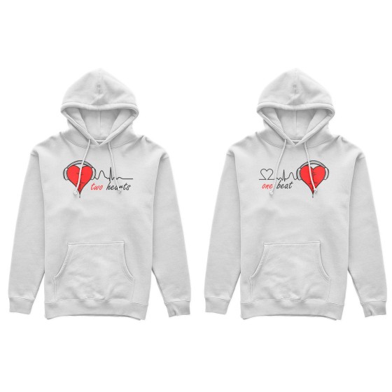 Coppia di felpe personalizzabili con nomi two hearts one beat