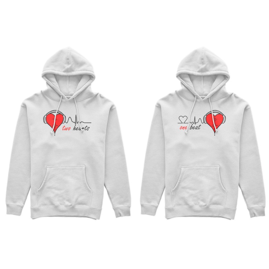 Coppia di felpe personalizzabili con nomi two hearts one beat